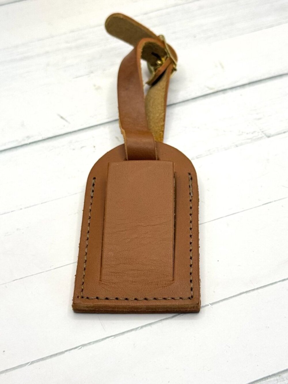 Brown Genuine Leather Luggage Tag With Gold Buckle & ID Card Slot For Travel